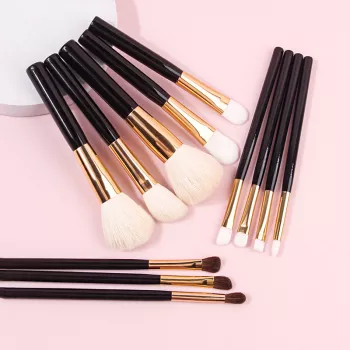 12-Piece Goat Hair Brush Set: Smooth Powder & Eyeshadow