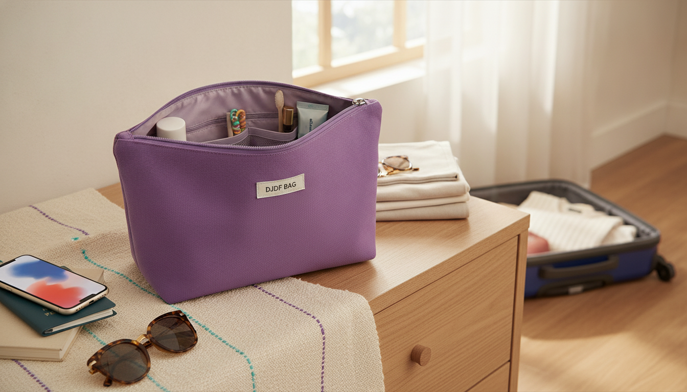 Purple Canvas Cosmetic Bag for Easy Travel Organization
